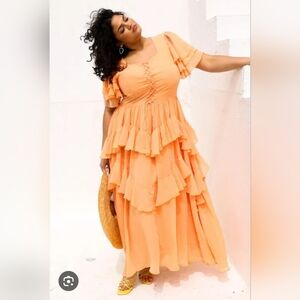 Ivy City Co Ruffled Dress in Orange Nwot